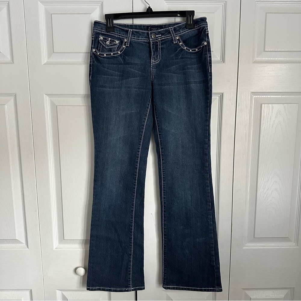 Earl Jean Jeans Womens 7 Blue Bootcut Embellished Rhinestone Denim Studded Bling